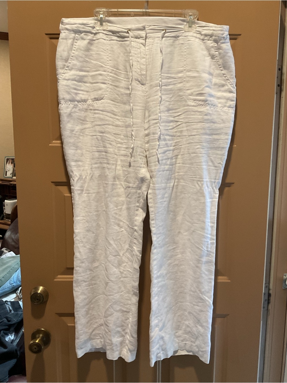 Charter Club White Drawstring Linen-Blend Pants